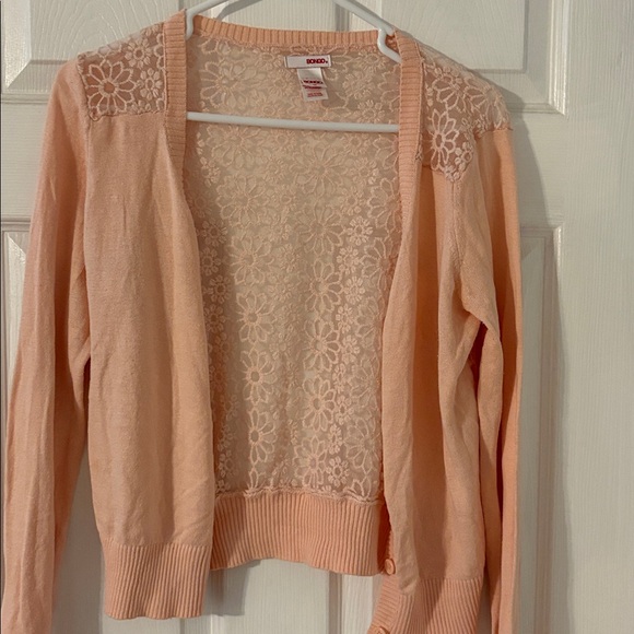 Bongo Peach Lace Back Button Front Cardigan Sweater Medium - Picture 8 of 9